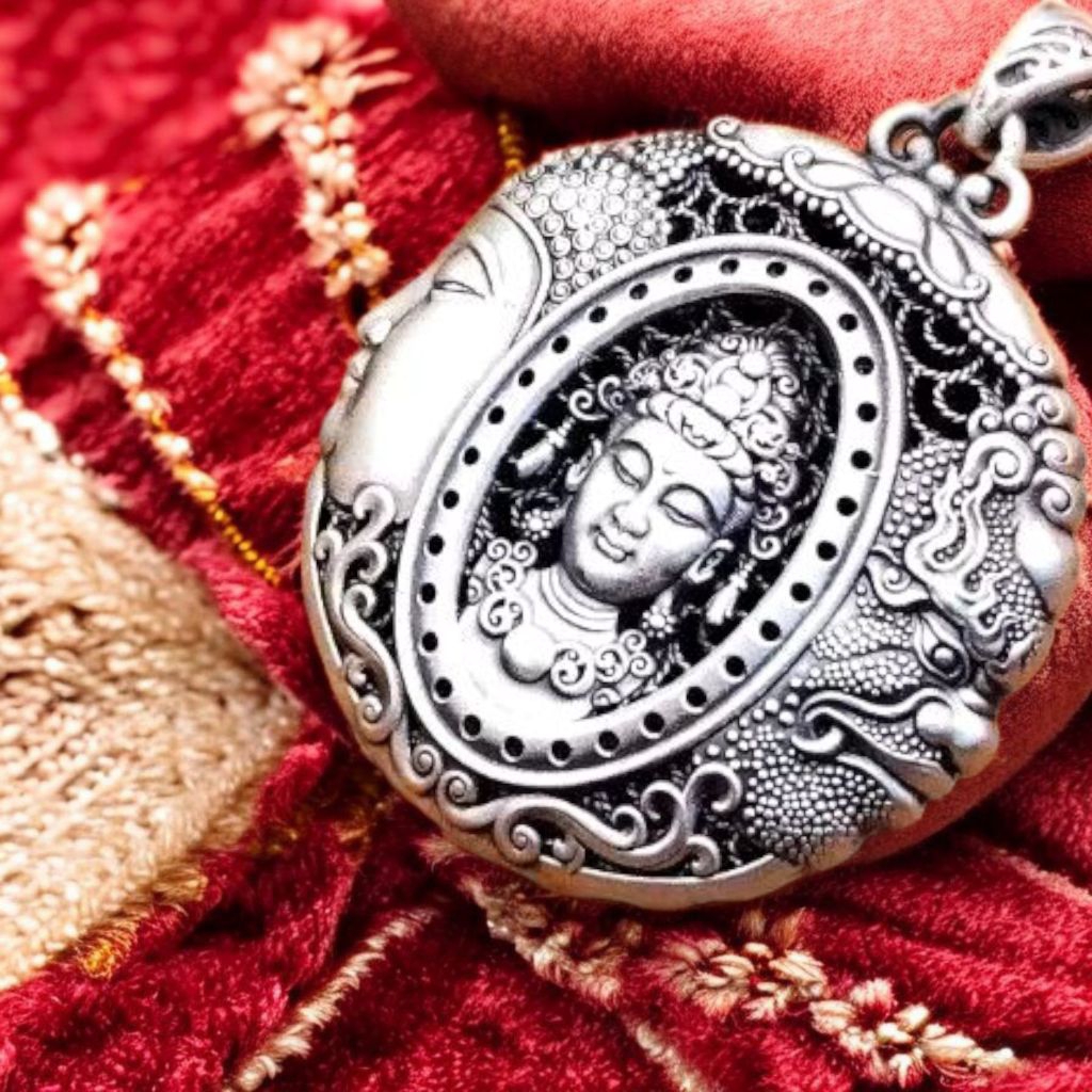 kalung liontin tibet Buddha Bodhisattva DHARMAPHALA logam dark silver