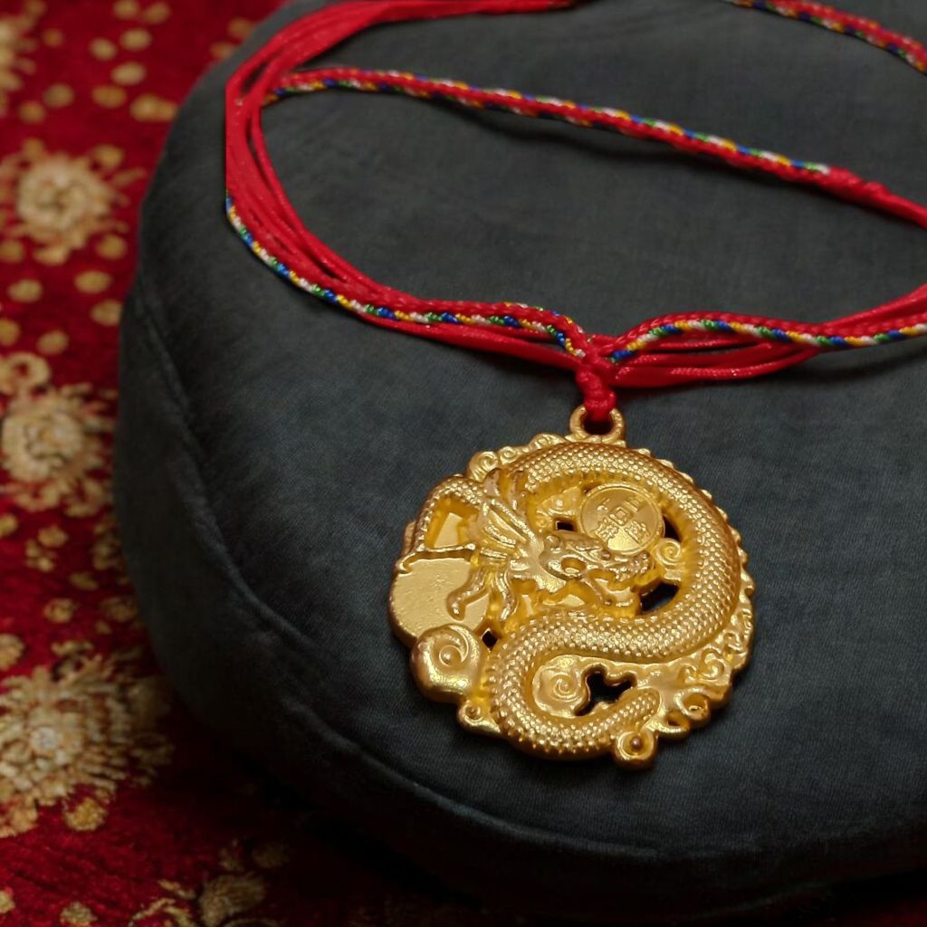kalung liontin fengshui naga koin rejeki emas