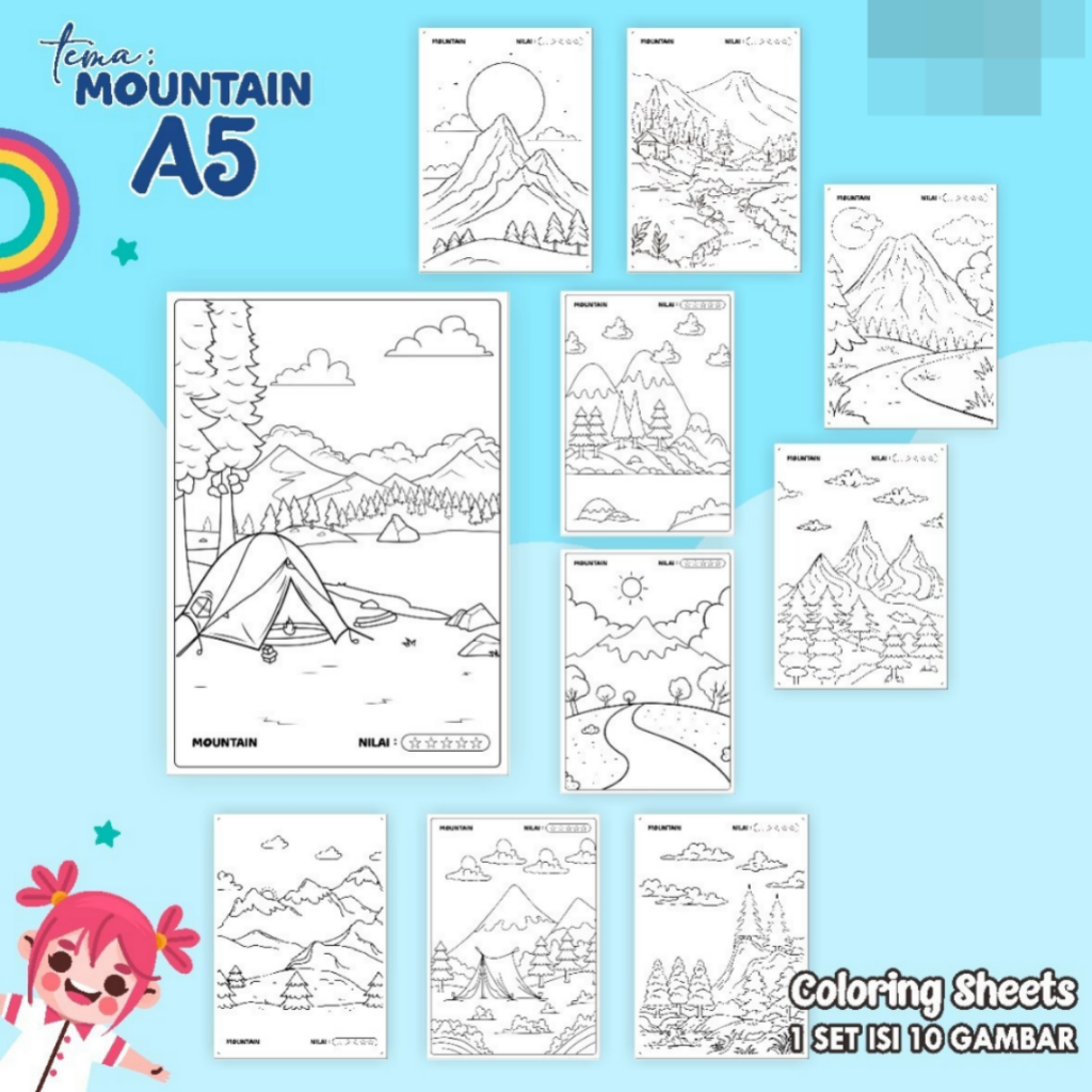 

KERTAS GAMBAR MEWARNAI TEMA [MOUNTAIN] A5 ISI 10 LEMBAR - COLORING SHEET FOR KIDS READY STOCK
