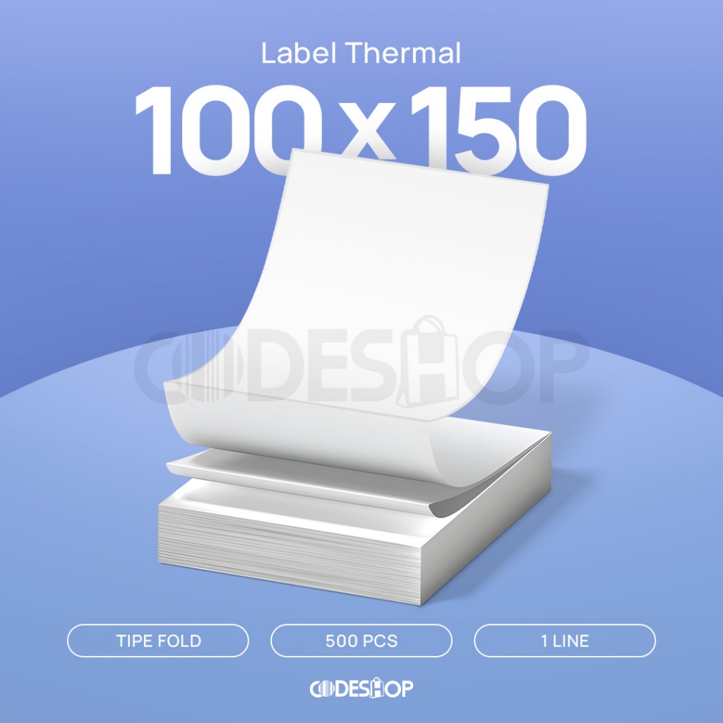 

Label Thermal 100x150 mm Stiker Resi A6 Fold Codeshop 1 Line Printer Termal 100 x 150 Isi 500 pcs
