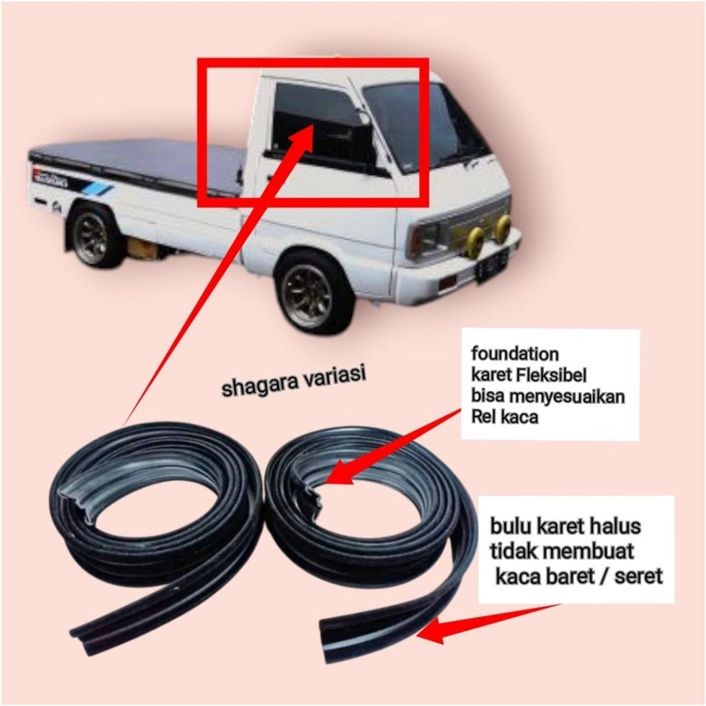 Karet Chanel naik turun kaca mobil Suzuki carry / karet bludru kaca pintu carry / karet rel kaca Suz