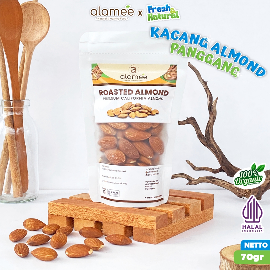 

ALAMEE Roasted Almond Premium Organic Kacang Panggang Kupas Mini Travel Size Tester Organik 70 gram fresh and natural