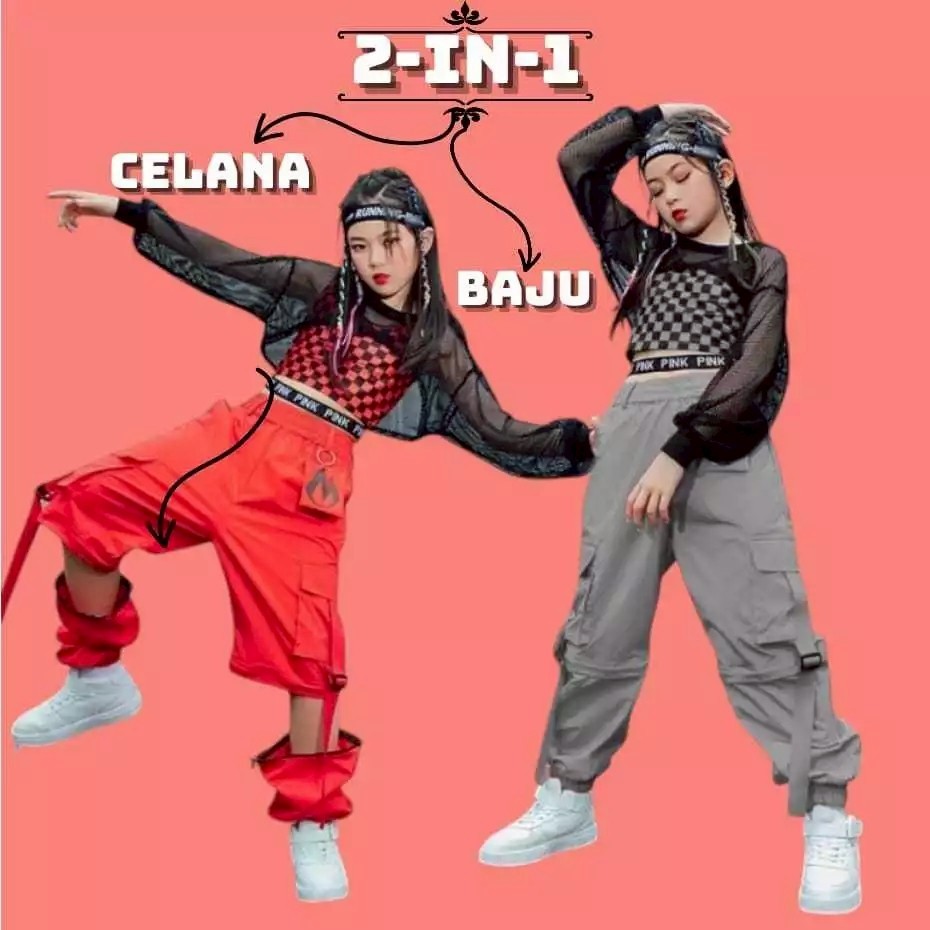 JENNIE SETELAN BAJU CUSTOM FASHION SHOW DANCE KOREA HIPHOP KPOP 2 IN 1 ANAK PEREMPUAN USIA 4 SAMPAI 
