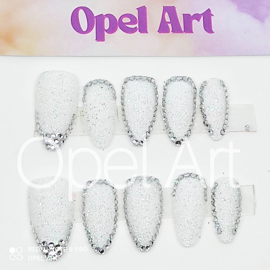 wedding fake nail art simple glitter