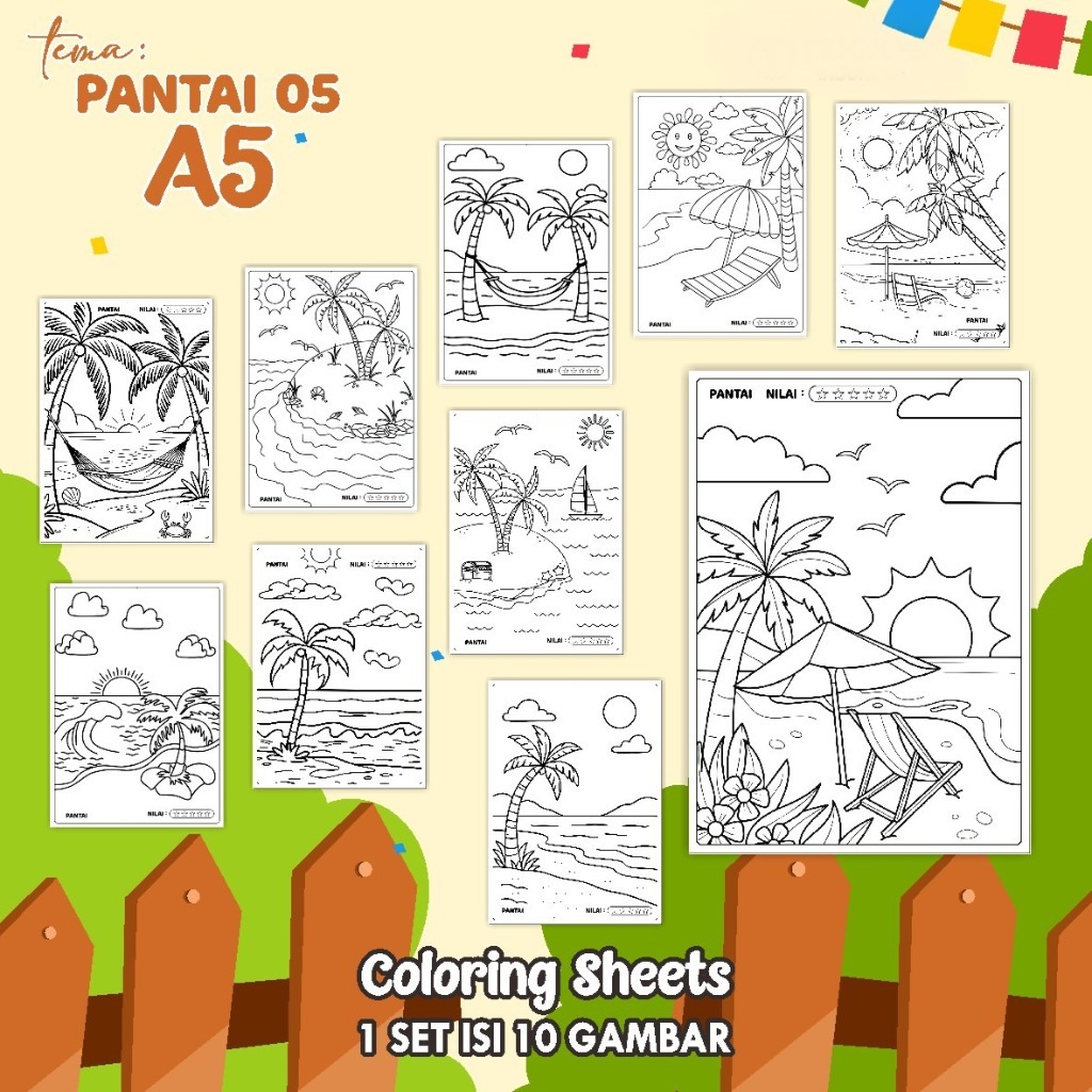 

(A5) KERTAS MEWARNAI ANAK - COLORING SHEETS KODE PANTAI 5 - LEMBAR MEWARNAI ANAK PAUD/TK/SD