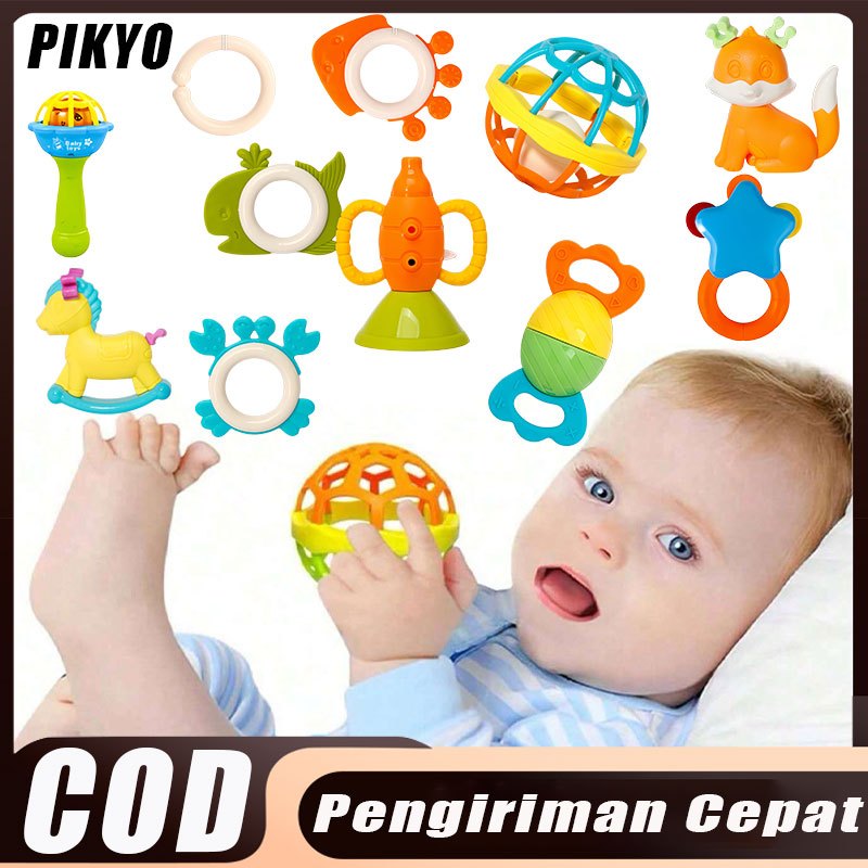 PIKYO Mainan bayi rattle stick /Kerincingan Bayi / Gigitan Bayi BPA Free/Rattle & Teether Warna Cera
