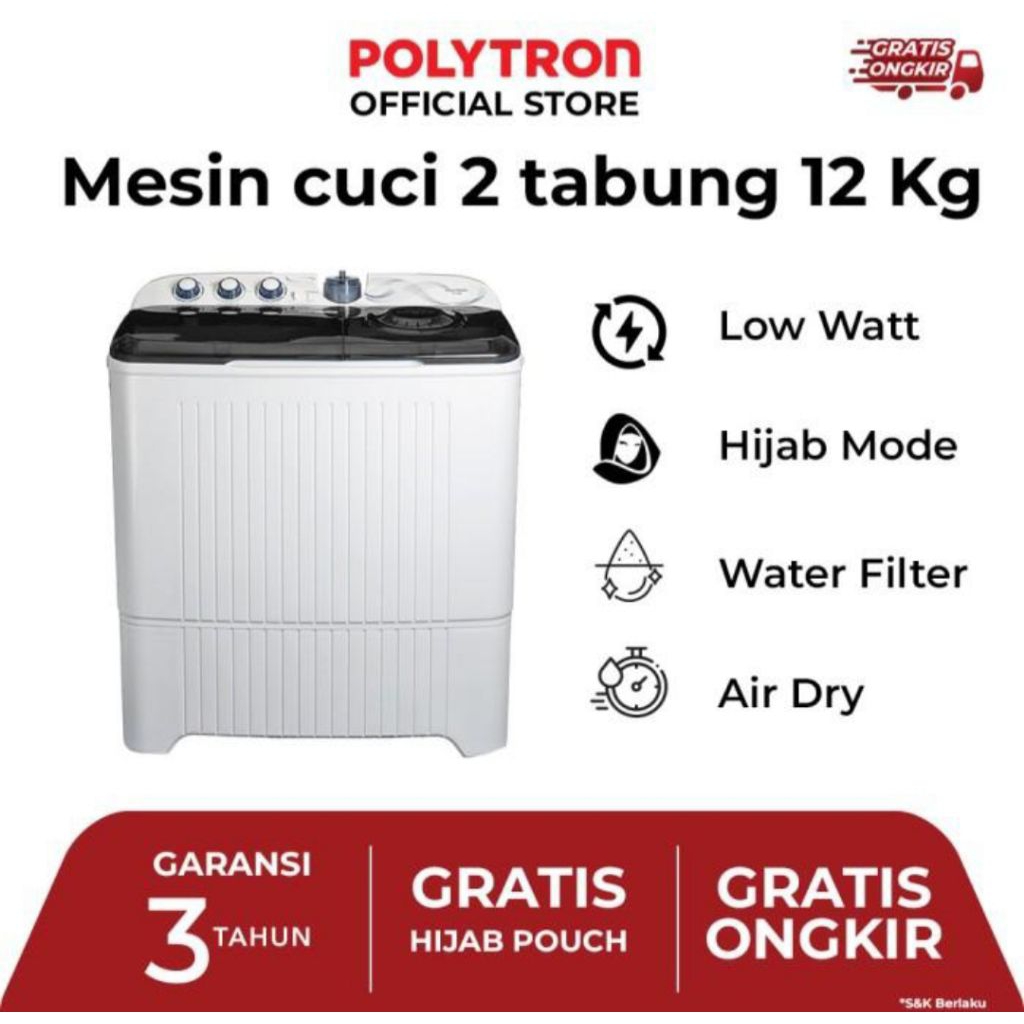 MESIN CUCI POLYTRON 2TABUNG 12KG PMW1203 MESINCUCI POLYTRON 2 TABUNG 12 KG PMW1203