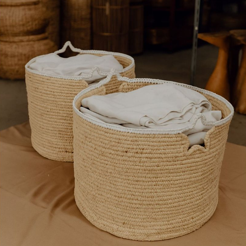 Keranjang Storage Anyaman Bulat Sisal / Keranjang Laundry Anyaman