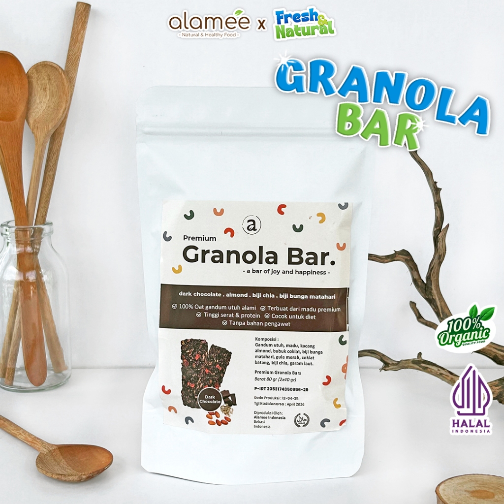 

ALAMEE Granola Bar Snackbar Dark Choco Chocolate Cemilan Diet Healthy Snack Sehat Rendah Kalori 80gr fresh and natural