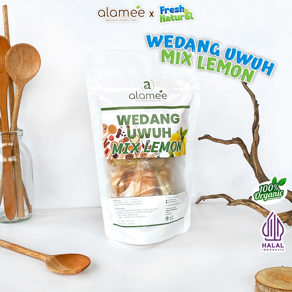 

ALAMEE Wedang Uwuh Mix Lemon Asli Rempah Minuman Herbal Alami Langsung Seduh Lengkap Komplit fresh and natural fresh and natural