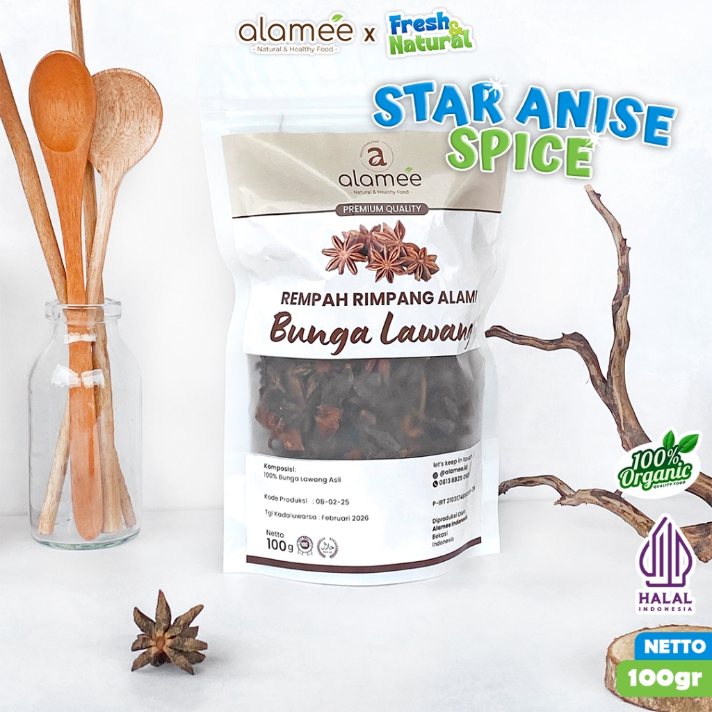 

ALAMEE Bunga Lawang Kering Pekak Star Anise Rempah Organik Alami Bumbu Seasoning Masakan Masak 100gr fresh and natural