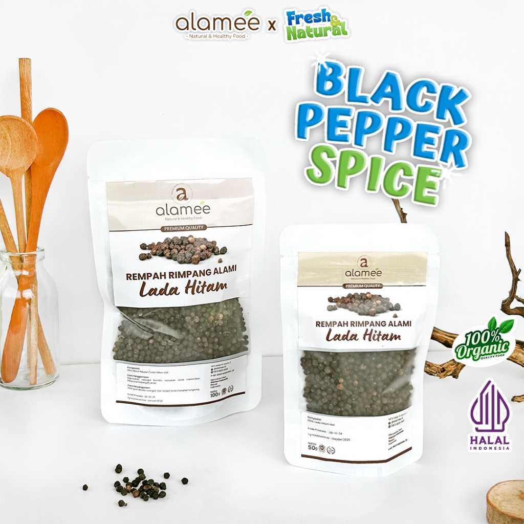 

ALAMEE Lada Hitam Biji Organik Utuh Whole Black Pepper Blackpepper Rempah Rimpang Organik Alami 100g fresh and natural