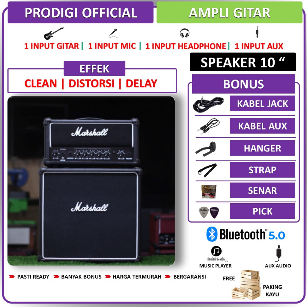 Ampli gitar & bass 10 inch 3 input ada bluetooth bisa untuk karaoke efek distorsi delay termurah