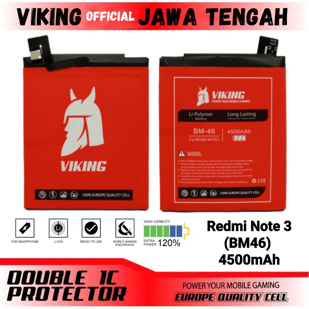 VIKING Baterai Xiaomi Redmi Note 3 / Redmi Note 3 Pro (BM46) Double Power