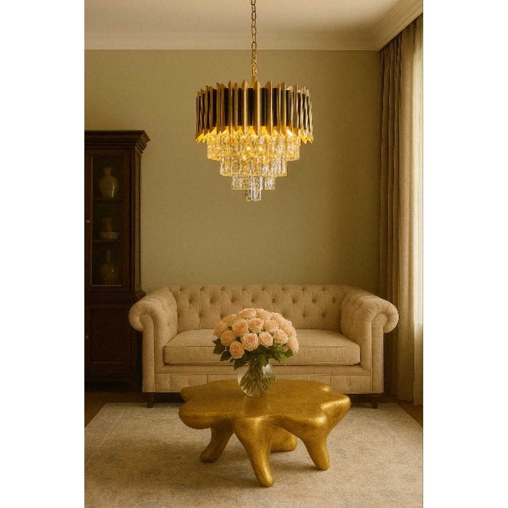 lampu gantung minimalis crystal 40cm import aluminium