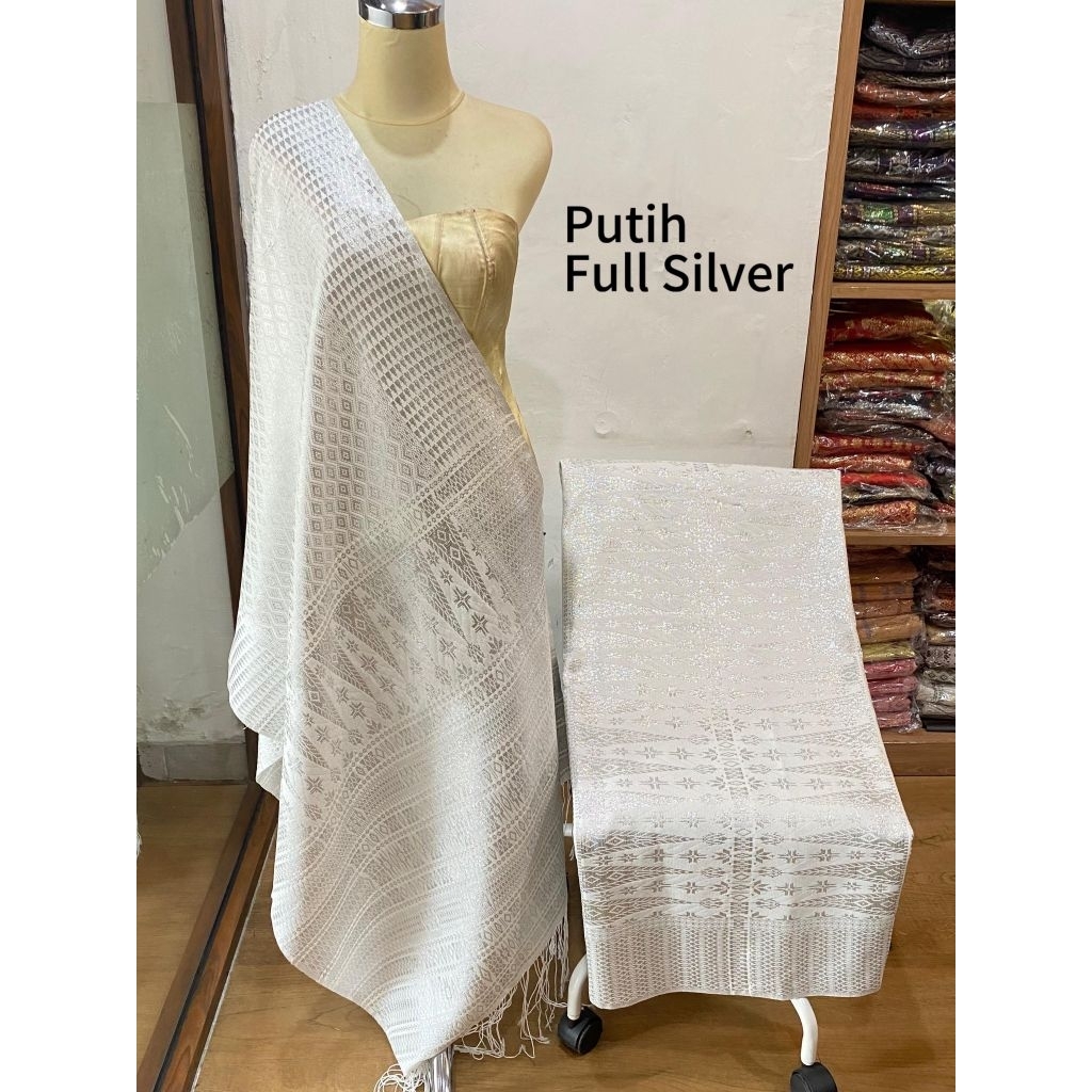 SONGKET TUMTUMAN PENGANTIN PUTIH  KRISTAL MEWAH DAN ELEGAN