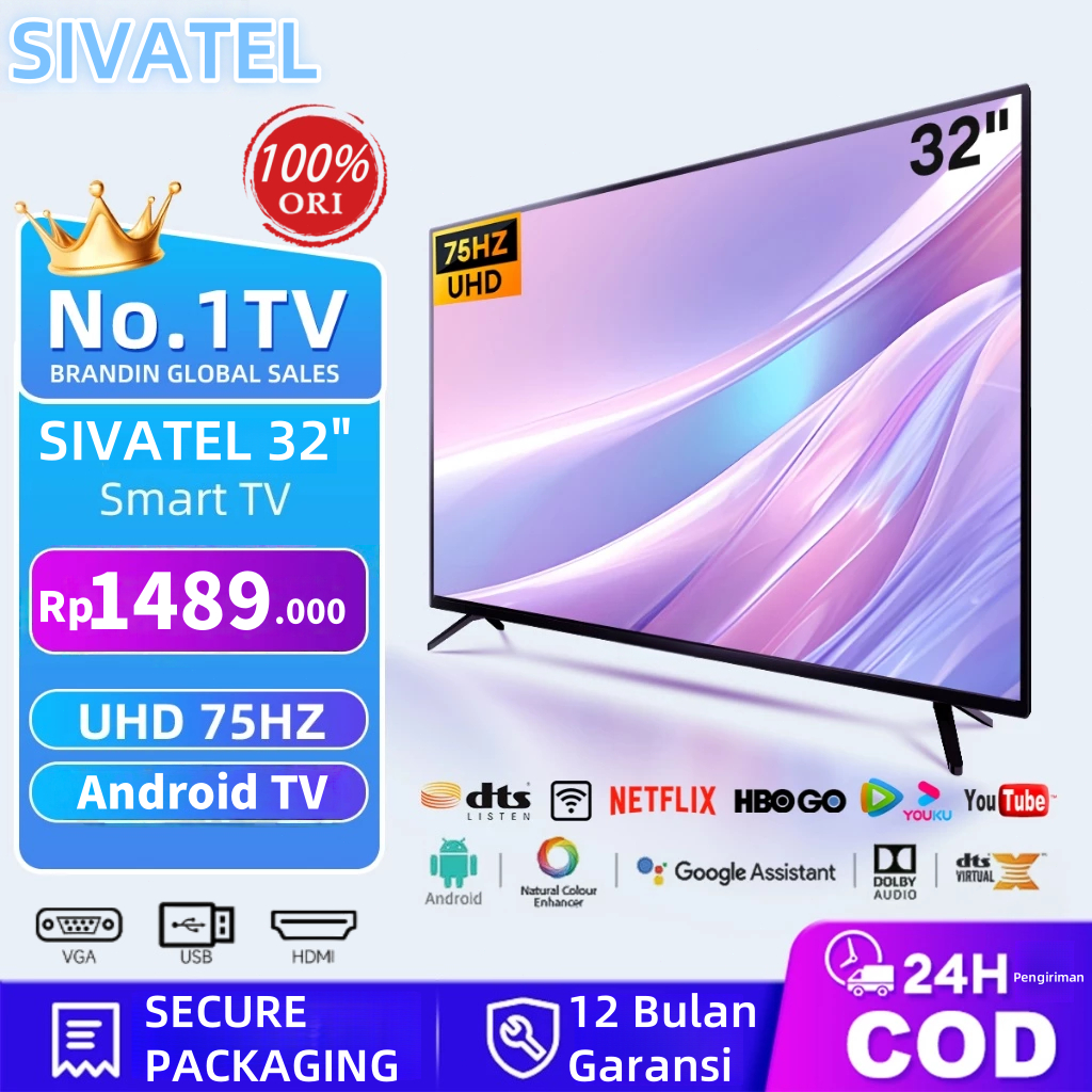 Sivatel TV LED Smart 32 inch FHD Televisi TV Digital Antena TV Smart 11.0 Android Televisi Murah HD 