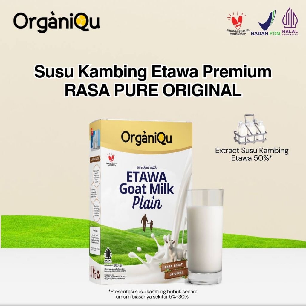 

ORGANIQU Susu Kambing Etawa Plain Original Tanpa Tambahan Gula Herbal Halal BPOM
