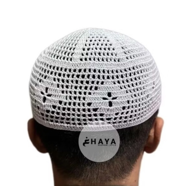 Peci Kopiah Saudi Madinah Premium Tebal - Peci Rajut Haji Putih Lembut
