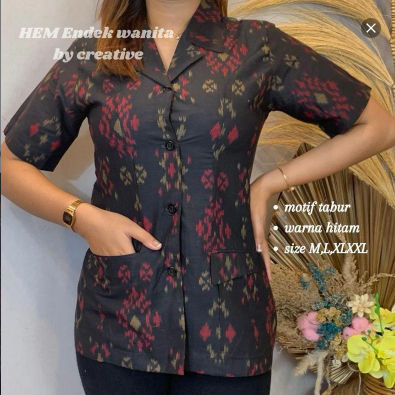 Kemeja Endek WANITA Khas Bali Motif mawar Wanita  Atasan