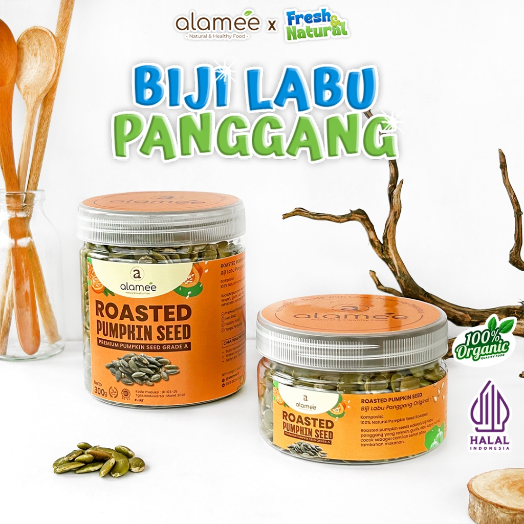 

ALAMEE Roasted Pumpkin Seed Biji Labu Pepita Kupas Panggang Matang Siap Makan Natural 300gr fresh and natural