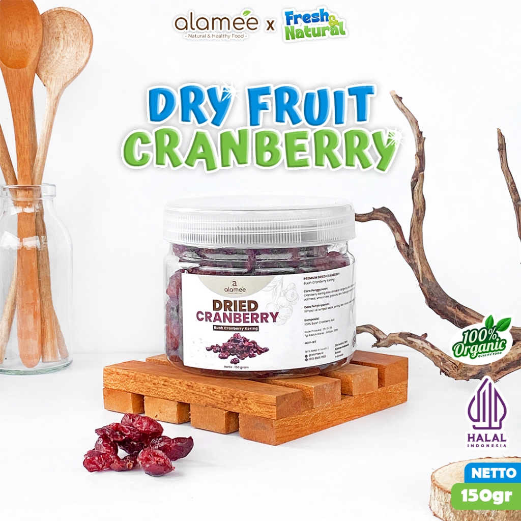 

ALAMEE Cranberry Kering Cemilan Buah Sehat Rendah Kalori Dried Cranberry Natural 100% Premium 150gr fresh and natural