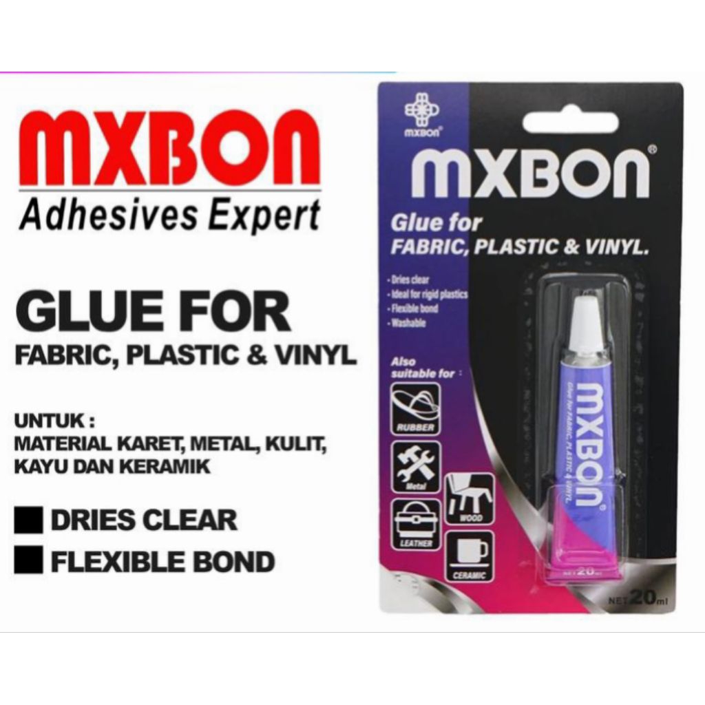 

MxBon Solvent Free 20ml Solvent Based Lem Super Kain Karet Plastik vinyl Kulit Setan Bening Kualitas SuperGlue No