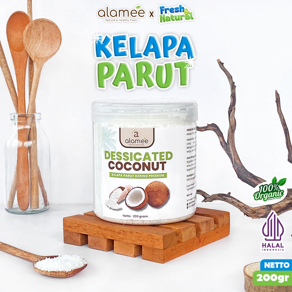 

ALAMEE Dessicate Coconut Kelapa Parut Kering Coconut Flakes Topping Kue Kelapa Kering 200gr fresh and natural