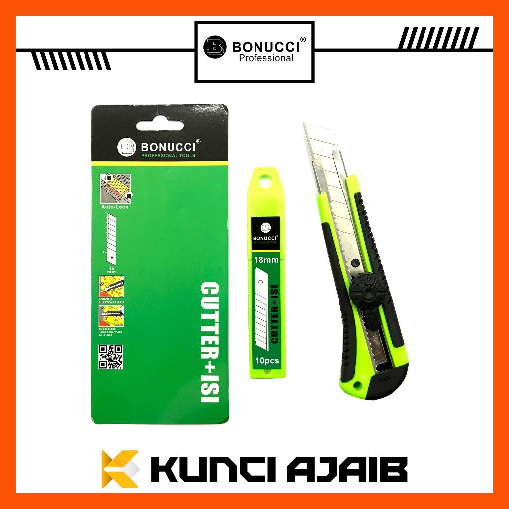 

BONUCCI Pisau Cutter Plastic + isi 10 Pcs - Cuter Plastik Pemotong Kertas Kater