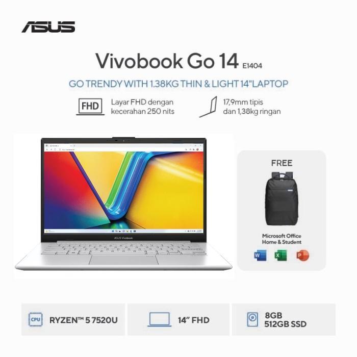 [FREE MOUSE] ASUS Vivobook Go 14 E1404FA-VIPS5853M - Cool Silver [AMD Ryzen 5 7520U / AMD Radeon Gra