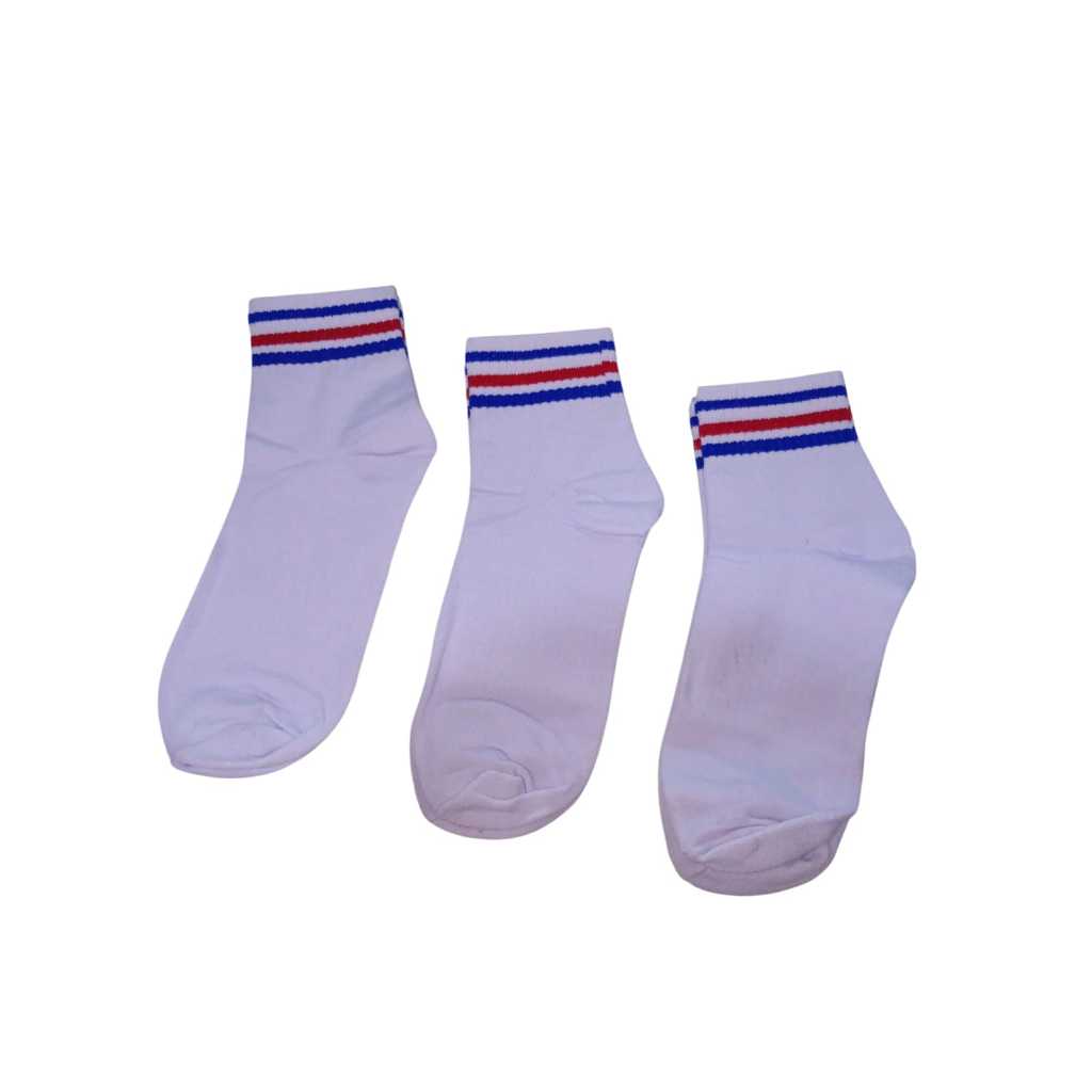 KAOS KAKI OLDSCHOOL MOTIF SETRIP- KAOS KAKI MOTIF PUTIH STRIPE BIRU MERAH BIRU.