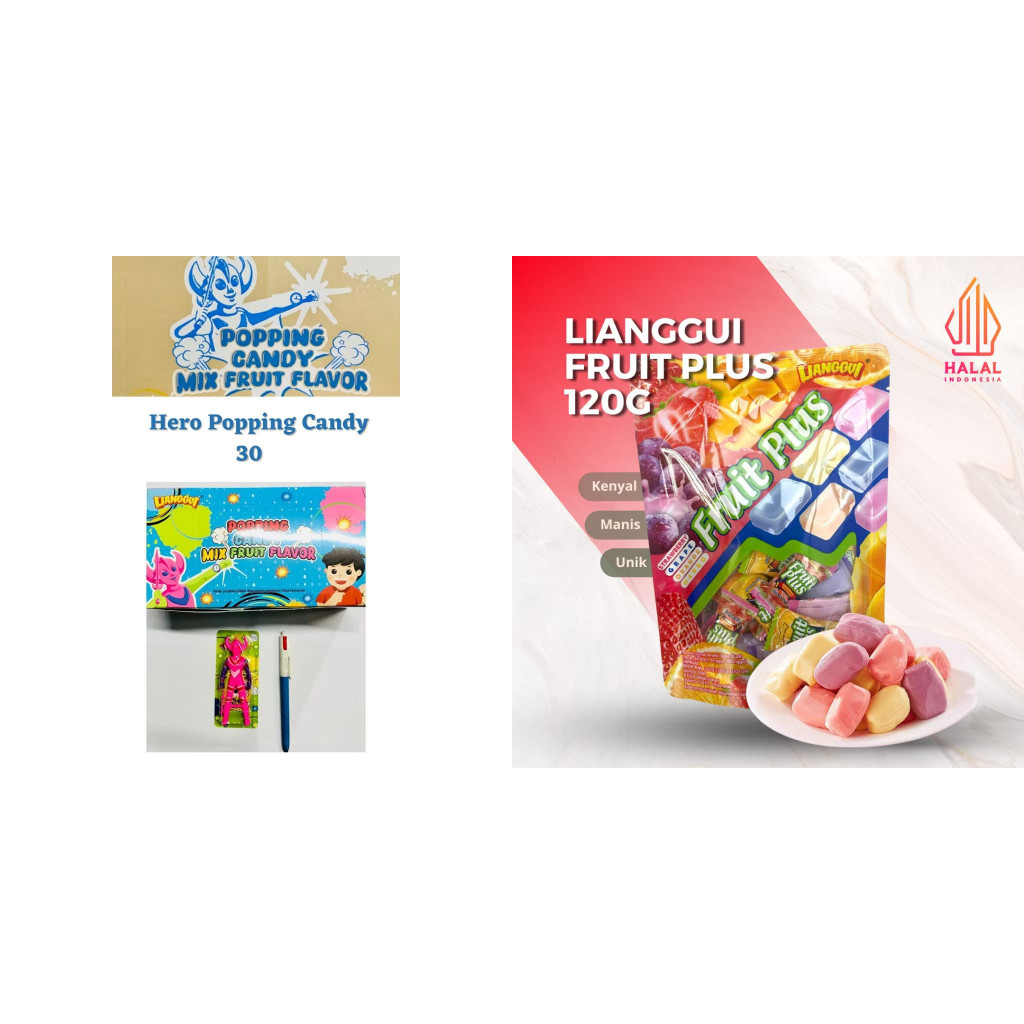 

combo LIANGGUI sweetme PERMEN HERO BOX ISI 30 dan fruit plus 120 G