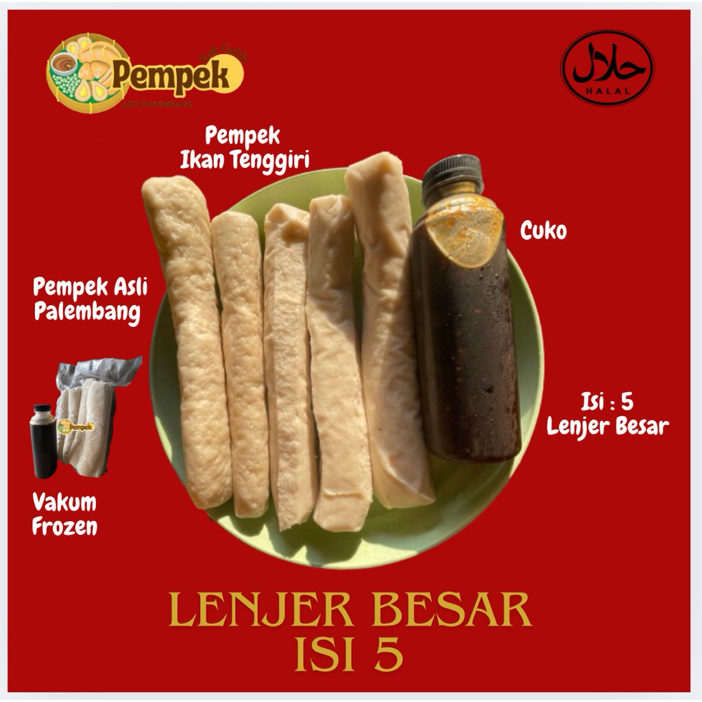 

Pempek kak galih - LENJER JUMBO 5 Pcs Cuko , Khas Palembang, 100% Ikan Tenggiri, Vakum Frozen