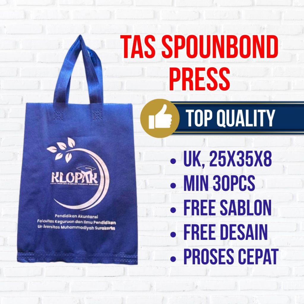 

Tas Spounbond press custom UK 25x35x8 cm gratis sablon nama,logo dll