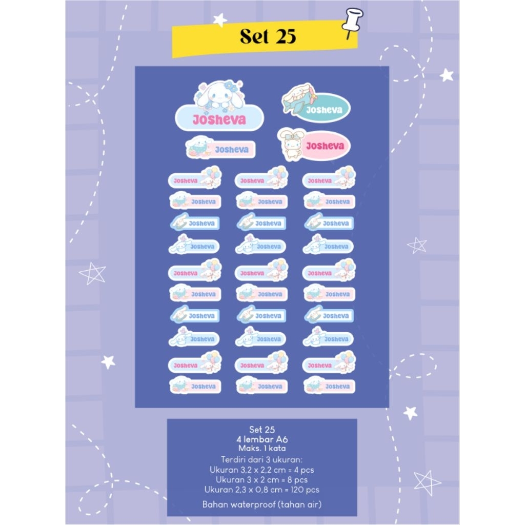 

set 23-28 Stiker nama/label nama/sticker/stiker Bahan tahan air MINIMAL 2SET boleh mix 2 tema