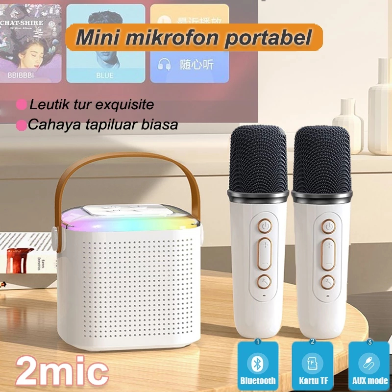 speaker bluetooth Wireless karaoke speaker wtih 2 mic Portable Luar Ruangan Speaker Nirkabel set