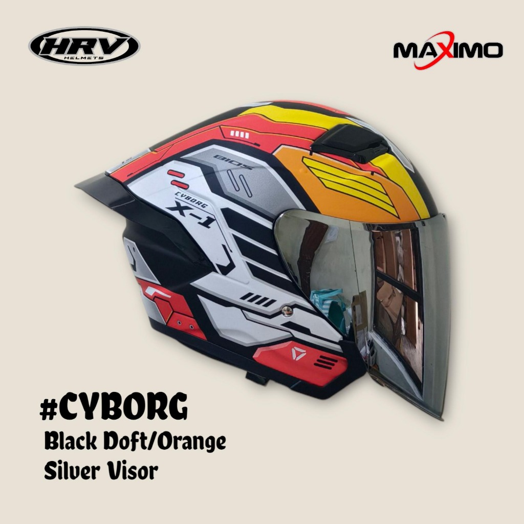 Helm HRV Maximo Motif Cyborg SNI Pria Wanita Aerodinamis Free Spoiler Kaca Iridium