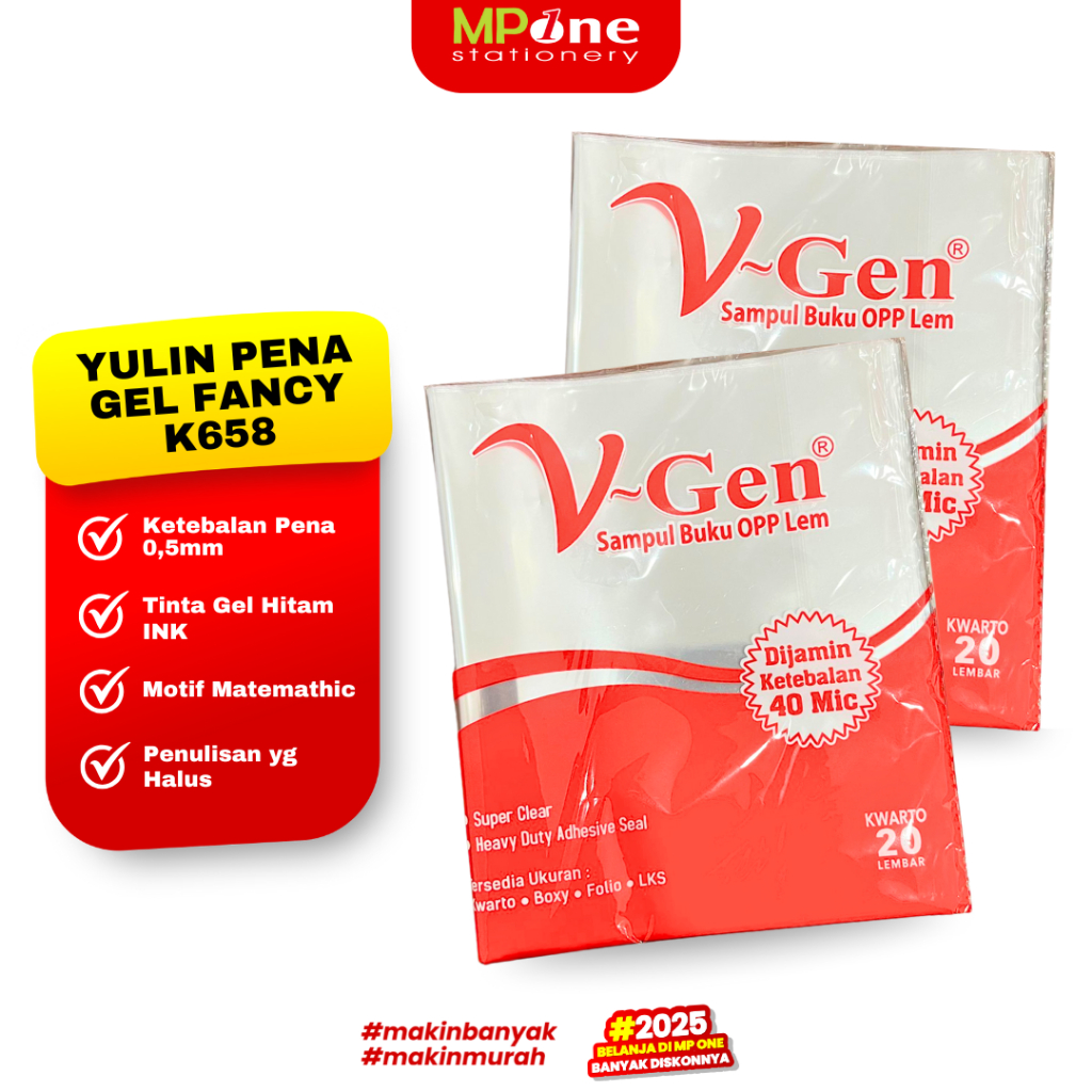 

(1 PACK) V-GEN Sampul Plastik OPP Lem Isi 20 Lembar / Sampul Buku Plastik Lem V-GEN