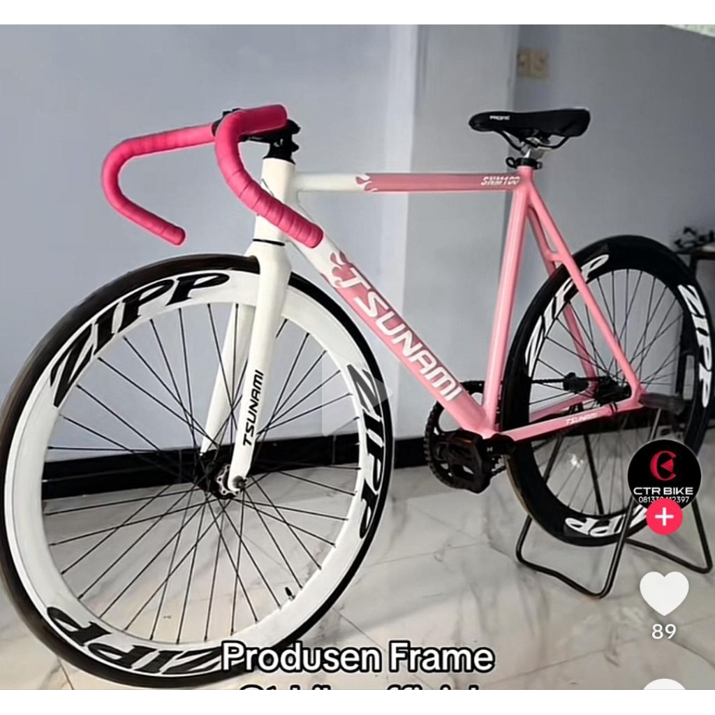 sepeda fixie tsunami pink putih