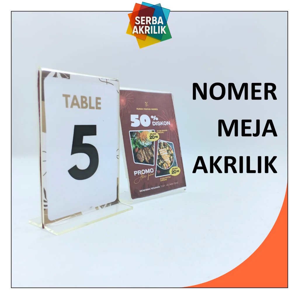 

Akrilik Nomer Meja Ukuran 10 x 7 cm | Tipe T & Tipe L