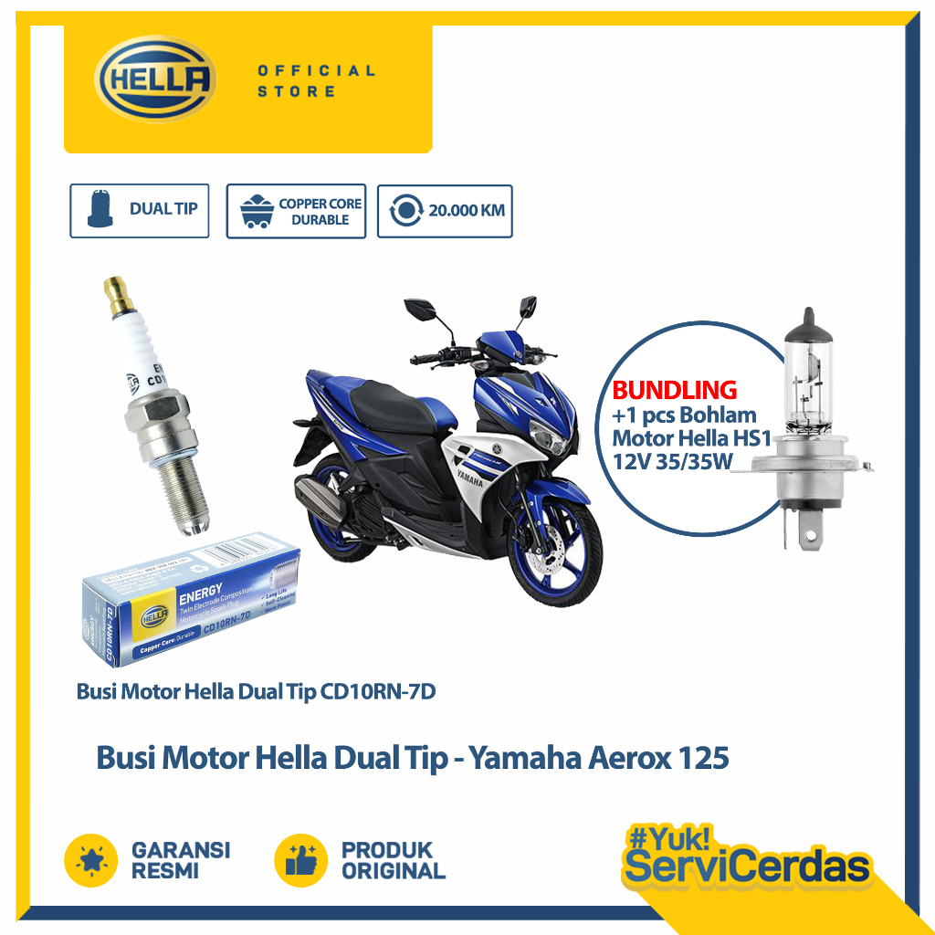 Busi Motor Yamaha Aerox 125 Hella Dual Tip CD10RN-7D Bundling Bohlam Motor HS1 12V 35/35W PX43T - La