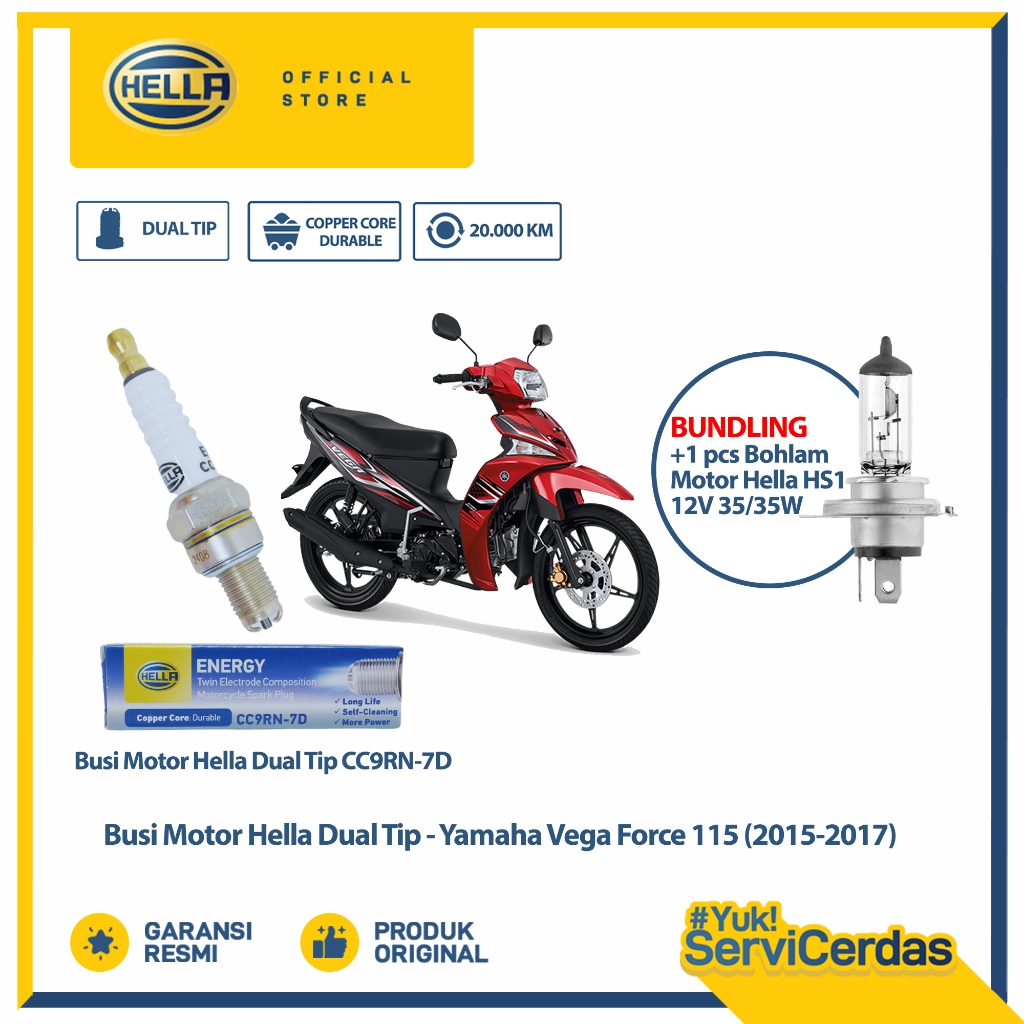 Busi Motor Yamaha Vega force 115 (2015-2017) Hella Dual Tip CC9RN-7D Bundling Bohlam Motor HS1 12V 3
