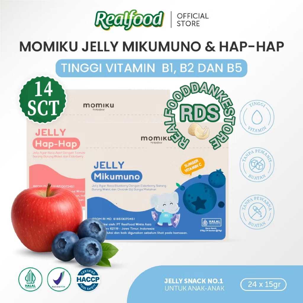 

Realfood Momiku Jelly Hap Hap & Jelly Mikumuno 14 Sct ( Cemilan Sehat Buat Si Kecil Dengan Formulasi Buah Dan Sarang Burung Walet ) RDS