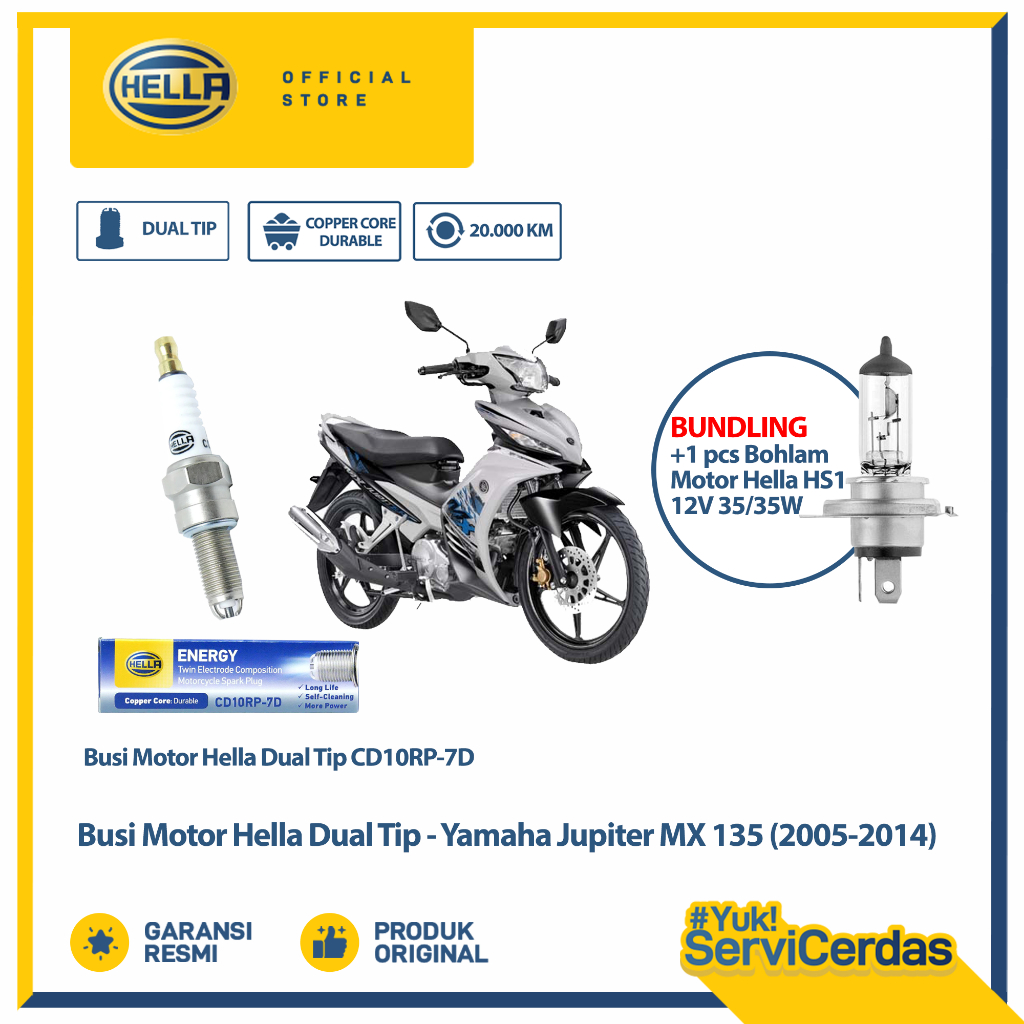 Busi Motor Yamaha Jupiter mx 135 2005-2014 Hella Dual Tip CD10RP-7D Bundling Bohlam Motor HS1 12V 35