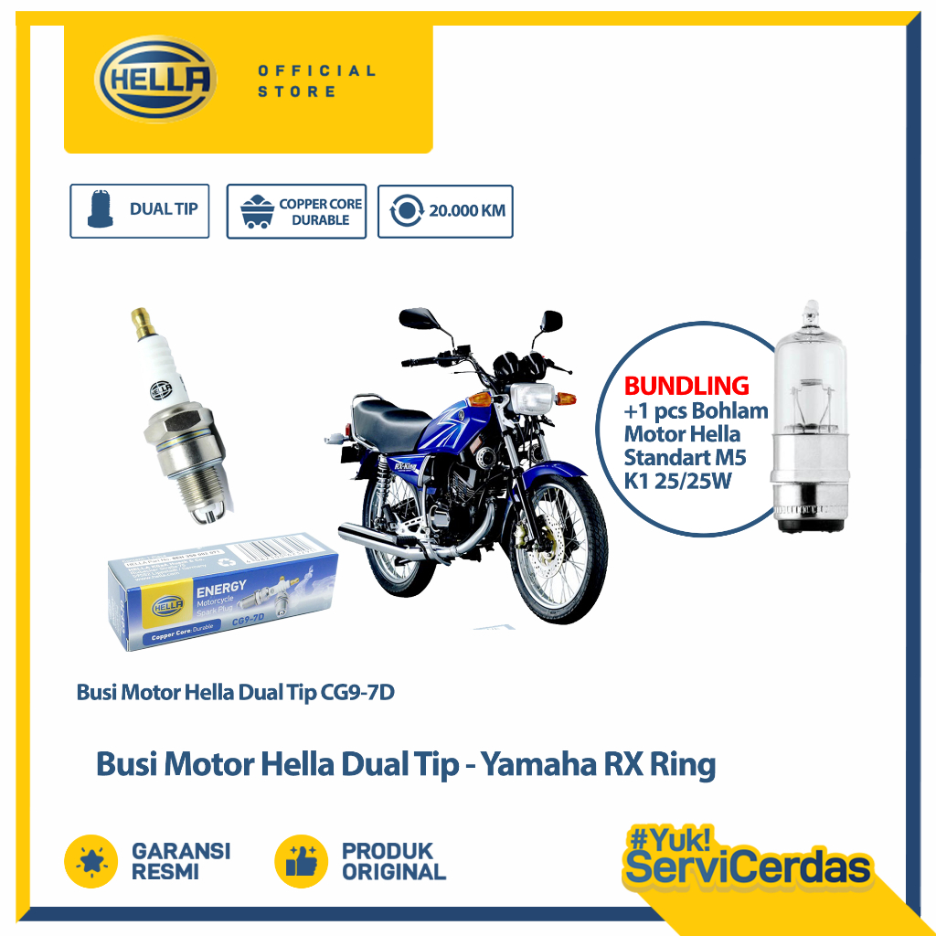 Busi Motor Yamaha RX king Hella Dual Tip CG9-7D Bundling Bohlam Motor M5 12V 25/25W Standar - Lampu 