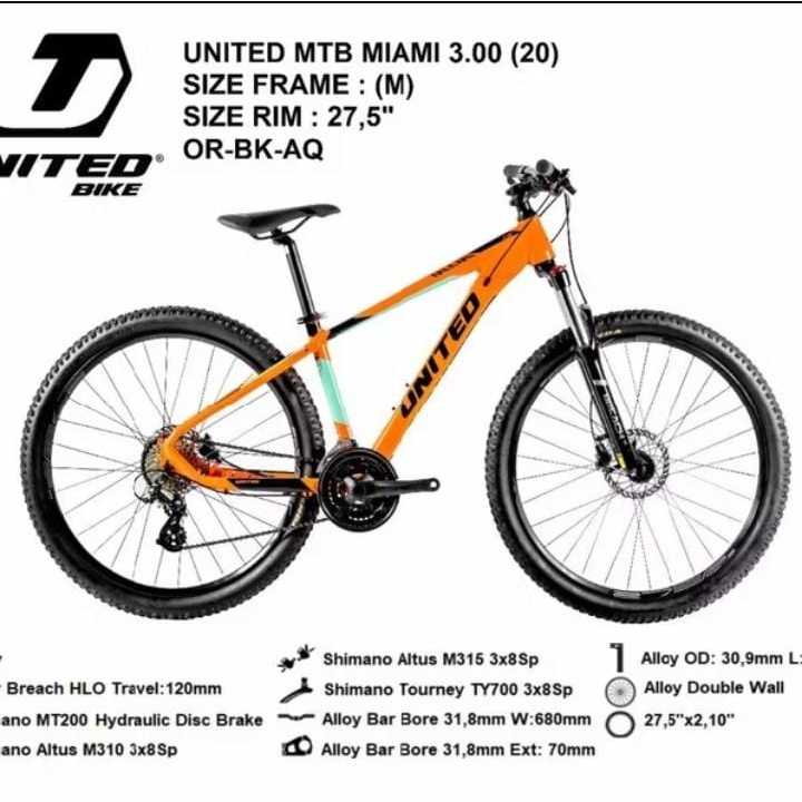 United Sepeda Gunung MTB AL 27,5-24 SP U Miami 3.00 (M) (20) - Keren untuk Pemula