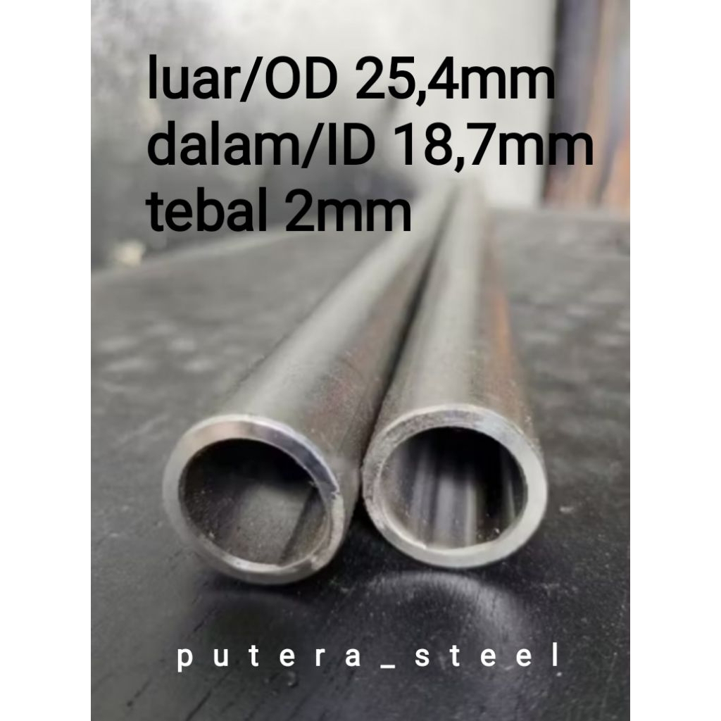 pipa besi seamles luar/OD 25,4mm dalam/ID 18,7mm tebal 2mm ukuran 10-100cm