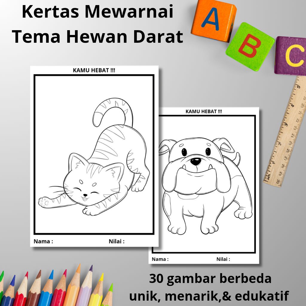 

Kertas Mewarnai Anak Tema Hewan Darat 10 Lembar Berbeda, Ukuran A4 & A5 Terbaik