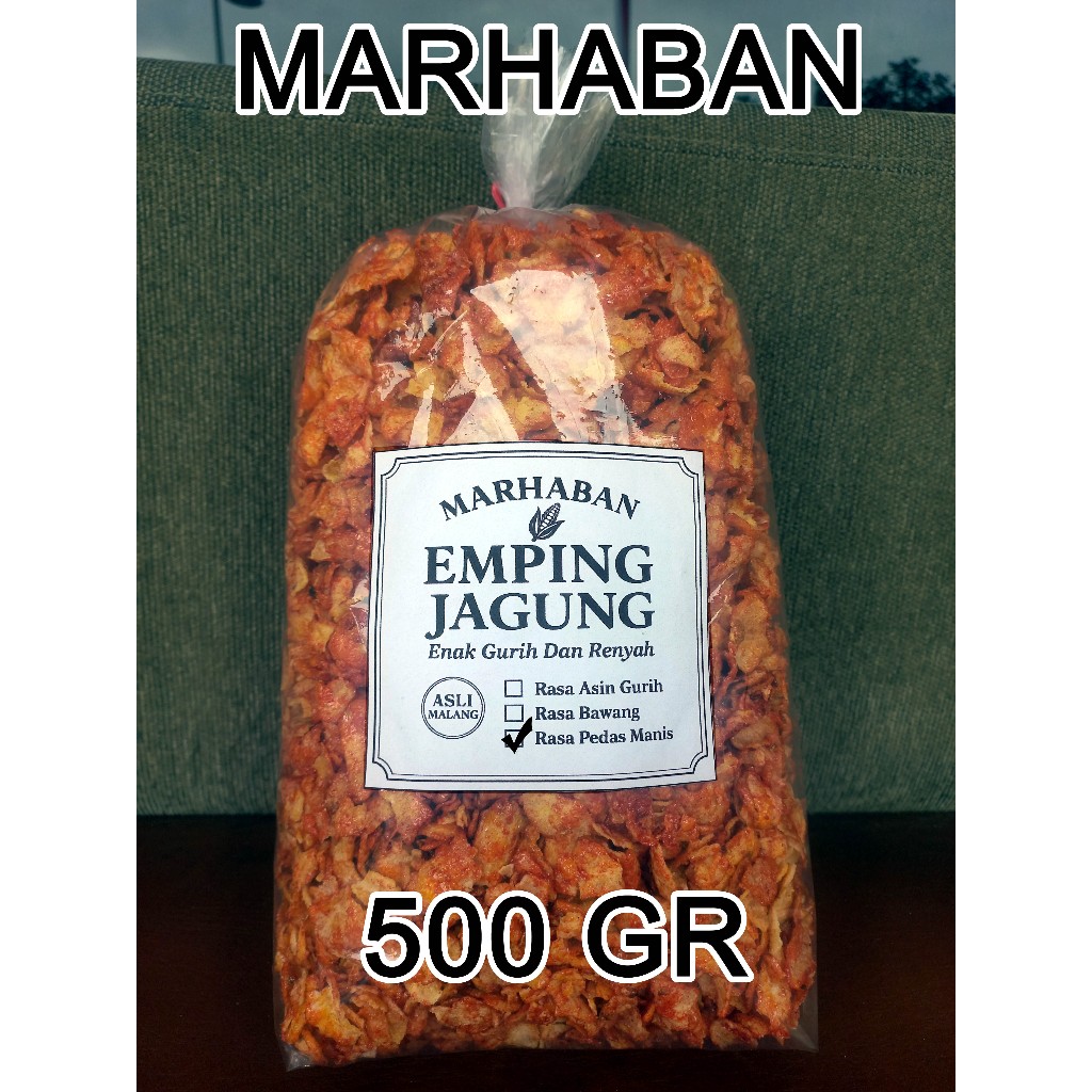 

Marhaban Emping Jagung Geprek PEDAS MANIS 500GR Enak Gurih Asli Malang