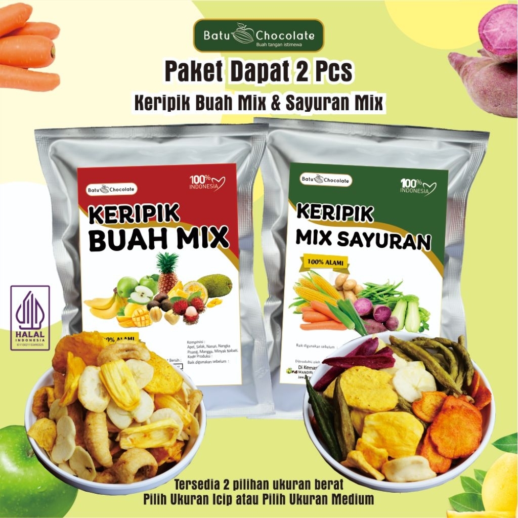

Paket Keripik Buah Dan Sayur Mix Dapat 2 pcs - Keripik Buah Mix 1 pc dan Keripik Sayuran Mix 1 pc